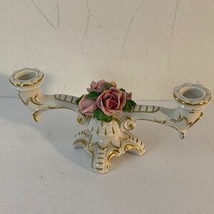 Dresden vintage Elegant Gold and Pink Floral Candle Holder